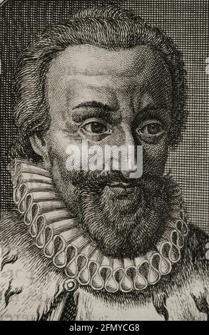 Henry IV the Great (1553-1610). King of Navarre as Henry III (1572-1610) and King of France as Henry IV (1589-1610). Chief of the Huguenots (1569). Portrait. Engraving. Wars of Flanders. Edition published in Antwerp, 1748. Stock Photo