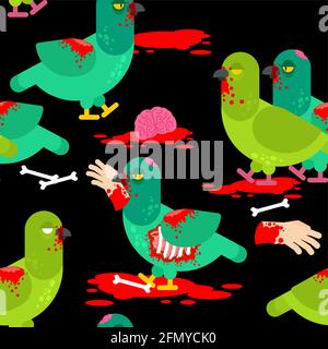 Zombie pigeon pattern seamless. Dove revived dead monster background Stock Vector