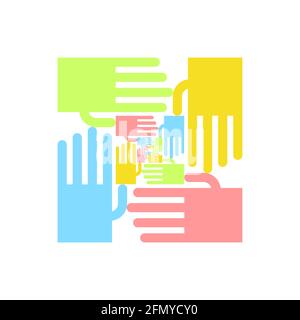 Friendship logo. Mutual aid symbol. Hands sign unification. Friendliness concept Stock Vector