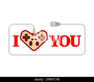 Love video games. Joystick in form of heart. Gamer symbol gamepad couple. I love to play video game Stock Vector