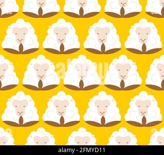Cotton Sheep pattern seamless. Cotton flower in form of ewe background. vector texture Stock Vector