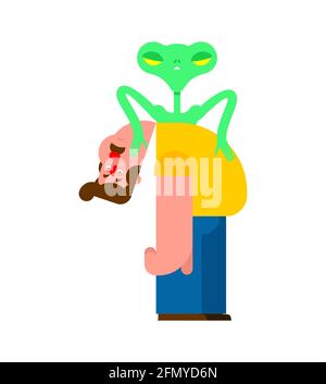 Alien inside man. UFO climbs out of person Stock Vector