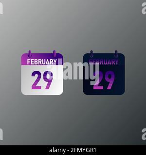February daily calendar icon in flat design style. Vector illustration in light and dark design. Stock Vector