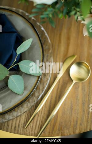 table setting for honeymooners. Romantic dinner setting Stock Photo