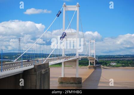Severn Bridge from M48 Motorway viewpoint, Somerset, England, United Kingdom