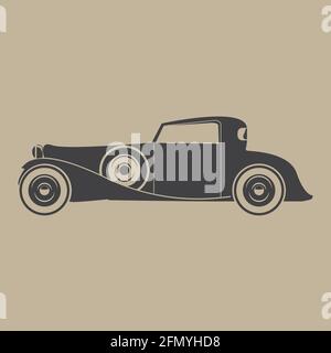 Classic car. Silhouette of a vintage car. Side view. Flat vector. Stock  Vector
