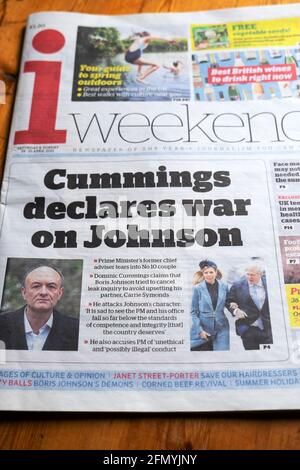 i newspaper headline Dominic 'Cummings declares war on Johnson' London England UK 24 April 2021 London England UK Stock Photo