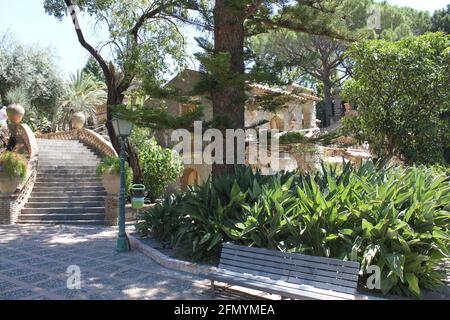 Architectural gardens in picturesque Taormina Sicily. Stock Photo