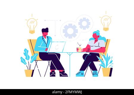 Man and woman search of business solution Stock Vector