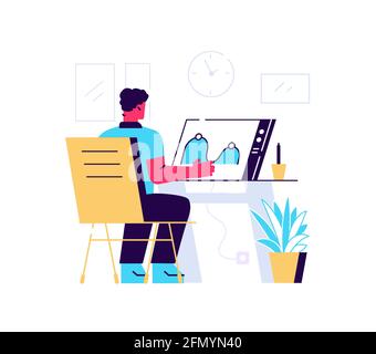 Guy designer creating new project at home Stock Vector