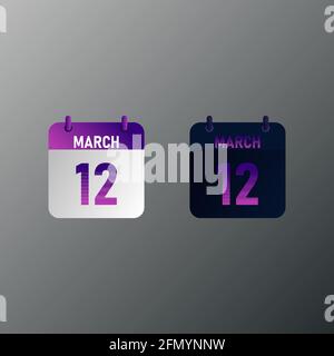 March daily calendar icon in flat design style. Vector illustration in light and dark design. Stock Vector