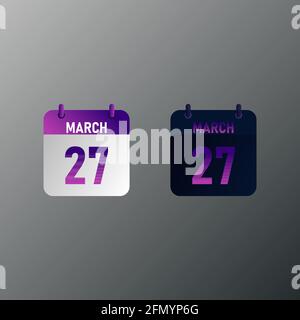 March daily calendar icon in flat design style. Vector illustration in light and dark design. Stock Vector