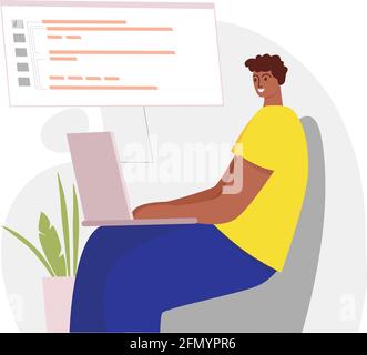 Backend Development on Computer. Working Programmer Sit on Chair with ...