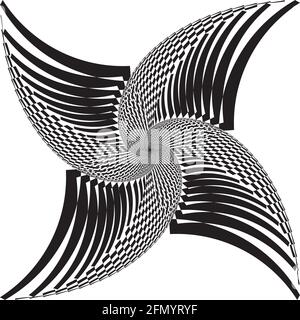 Intersected trajectory swirl arabesque owl dance perspective  illusion abstract background black on transparent Stock Vector