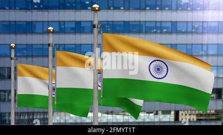 Beautiful India flag waving in the wind with sky background - 3D ...