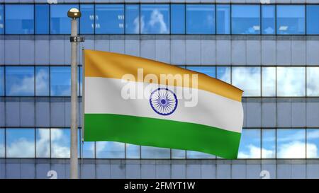 Beautiful India flag waving in the wind with sky background - 3D ...