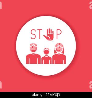 Stop violence black glyph line icon. Protection of victims of bullying concept. Sign for web page, mobile app, button, logo Stock Vector