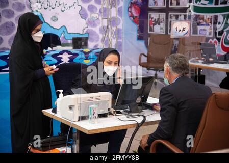 Tehran, Iran. 12th May, 2021. Registration hall of Iranian presidential election candidates 2021.Presidential elections are scheduled to be held in Iran in June 18, 2021. (Photo by Sobhan Farajvan/Pacific Press/Sipa USA) Credit: Sipa USA/Alamy Live News Stock Photo