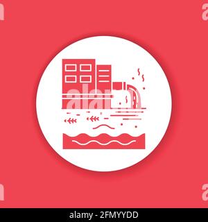 Water pollution black glyph icon. Environmental problems. Sign for web page, app. UI UX GUI design element. Stock Vector