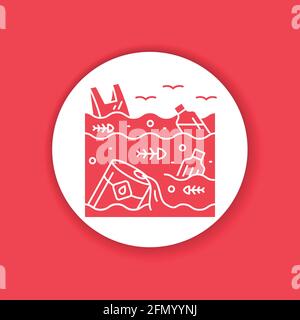Water pollution black glyph icon. Environmental problems. Sign for web page, app. UI UX GUI design element. Stock Vector