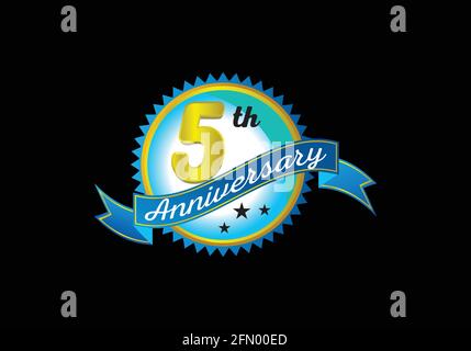 5th Anniversary logo design with golden number and text isolated on black  background. Logo Vector Template Stock Vector | Adobe Stock