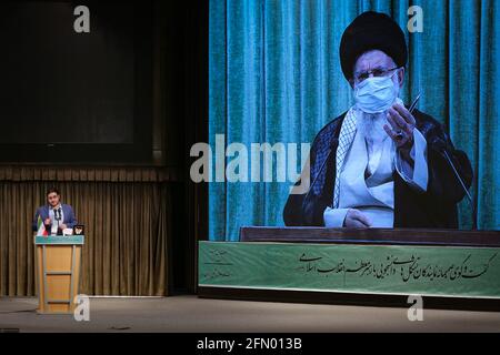 Tehran, Iran. 11th May, 2021. Iranian Supreme Leader Ayatollah ALI KHAMENI speaks during a visual meeting. According to the Iranian Supreme Leader official website, Khamenei urged all the nations in the world to condemn Israel brutal and cruel crime against Palestine. Credit: Iranian Supreme Leader'S Office/ZUMA Wire/Alamy Live News Stock Photo