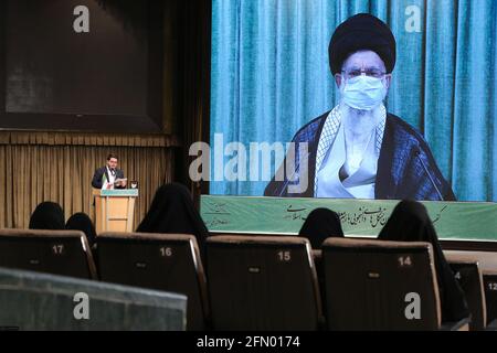 Tehran, Iran. 11th May, 2021. Iranian Supreme Leader Ayatollah ALI KHAMENI speaks during a visual meeting. According to the Iranian Supreme Leader official website, Khamenei urged all the nations in the world to condemn Israel brutal and cruel crime against Palestine. Credit: Iranian Supreme Leader'S Office/ZUMA Wire/Alamy Live News Stock Photo