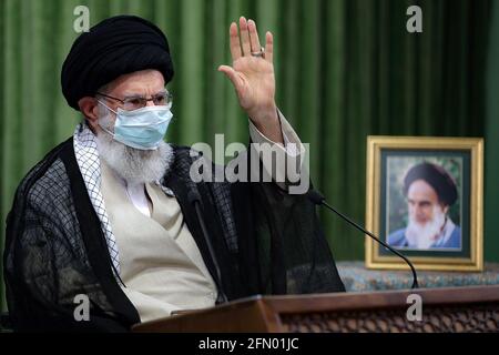 Tehran, Iran. 11th May, 2021. Iranian Supreme Leader Ayatollah ALI KHAMENI speaks during a visual meeting. According to the Iranian Supreme Leader official website, Khamenei urged all the nations in the world to condemn Israel brutal and cruel crime against Palestine. Credit: Iranian Supreme Leader'S Office/ZUMA Wire/Alamy Live News Stock Photo