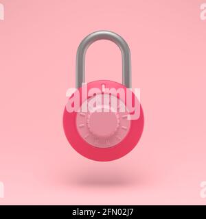 Padlock unlocked icon simple 3d illustration on pastel abstract background. Lock with combination. Minimal concept. 3d rendering Stock Photo
