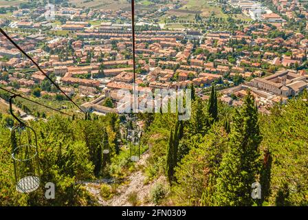Funicular ride above the town centre of Gubbio, Umbria, Italy Stock Photo