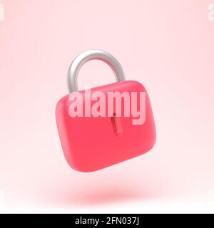 Lock icon simple 3d illustration on pastel abstract background. minimal concept. 3d rendering Stock Photo