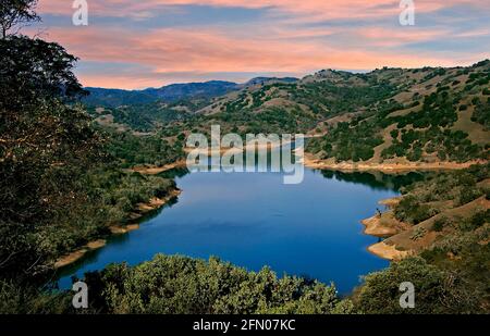 Sunset at Lake Sonoma, California; nestled in the beautiful coastal foothills it is surrounded by world famous vineyards. Stock Photo