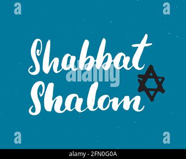 Shalom Shabbat lettering, Jewish greeting for religious holiday handwritten sign, Hand drawn grunge calligraphic text. Vector illustration. Stock Vector