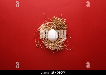 Card Happy Easter. eggs in the nest. Holiday concept  Stock Photo