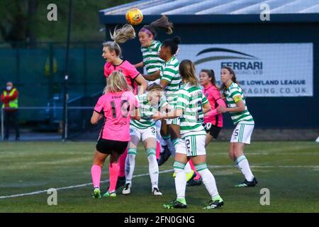 East Kilbride, UK. 12th May, 2021. A crowded penalty box during the Scottish Building Society Scottish Women's Premier League 1 Fixture Celtic FC Vs Glasgow City, K-Park Training Academy, East Kilbride, Glasgow, 12/05/2021 | Credit: Colin Poultney/Alamy Live News Stock Photo