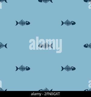 Fish bones Seamless pattern. Fish skeleton sketch, Hand drawn Cartoon Vector illustration. Stock Vector