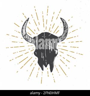 Bull or cow skull, animal head graphic print. T-shirt typography design. Vector illustration. Stock Vector