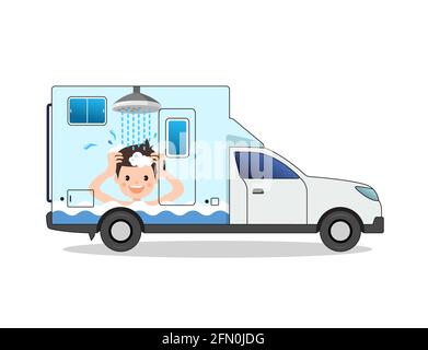 Shower person drawn portable bath car vector illustration Stock Vector