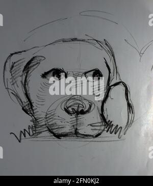 Art ,Drawing ,Fine art ,Sketch ,Outline, Cute, Dog Stock Photo