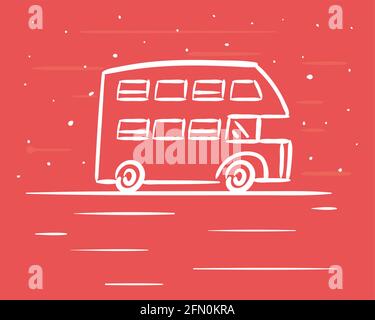 handrawn london bus vehicle on red background Stock Vector