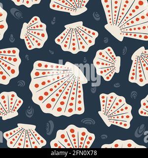 Hand-Drawn Sea Shells, Fossils, Pebbles Abstract Vector Seamless Pattern Stock Vector