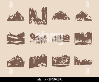 silhouettes mountains trees Stock Vector