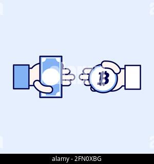 Exchange of cryptocurrency for traditional money icon. Stock Vector