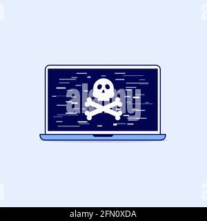 Laptop with skull on the screen line icon design. Stock Vector
