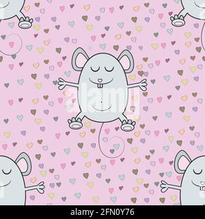Seamless background with 2020 mouse symbol. Cute mouse cartoon. Vector illustration Stock Vector