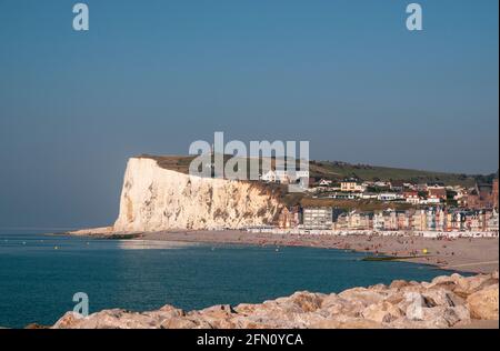 Cliffs and beach of Mers-les-Bains seaside resort, Somme (80), Hauts-de-France region, France Stock Photo