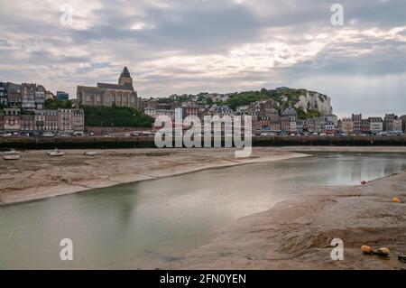 Le Treport town and harbour at low tide, Seine-Maritime (76), Normandy region, France Stock Photo