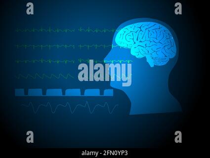 Illustration of human brain and vital signs on monitoring during neuroanesthesia. Stock Vector
