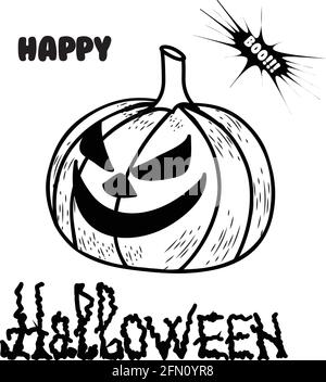 Halloween pumpkin freehand drawing. Pumpkin eyes for a Halloween party. Happy Halloween Lettering. Vector illustration Stock Vector