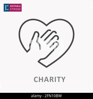 Hand in heart icon. Editable stroke. Vector illustration. Stock Vector